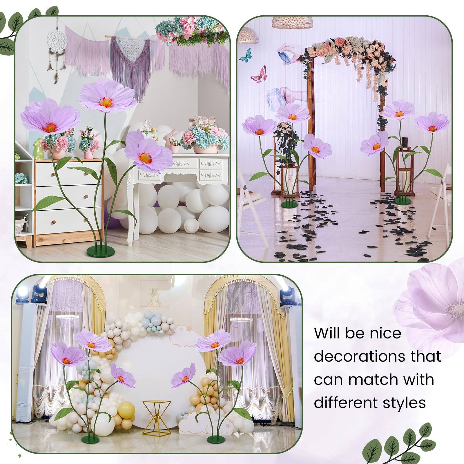 6ft Purple Giant Flowers for Decoration with Stand, Large Artificial Poppy, B…