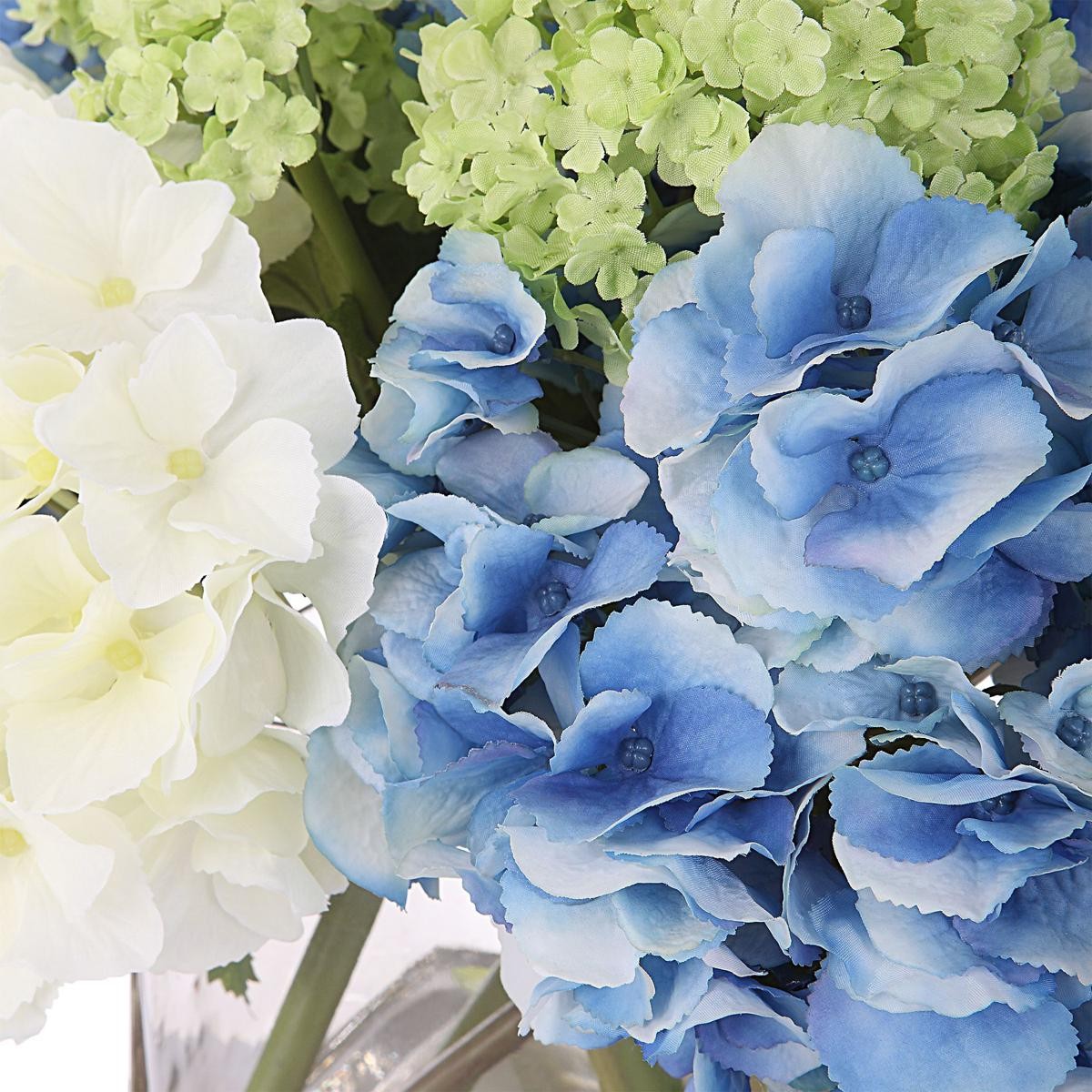Uttermost 60200 Providence Hydrangea White and Blue with Clear Glass Bouquet