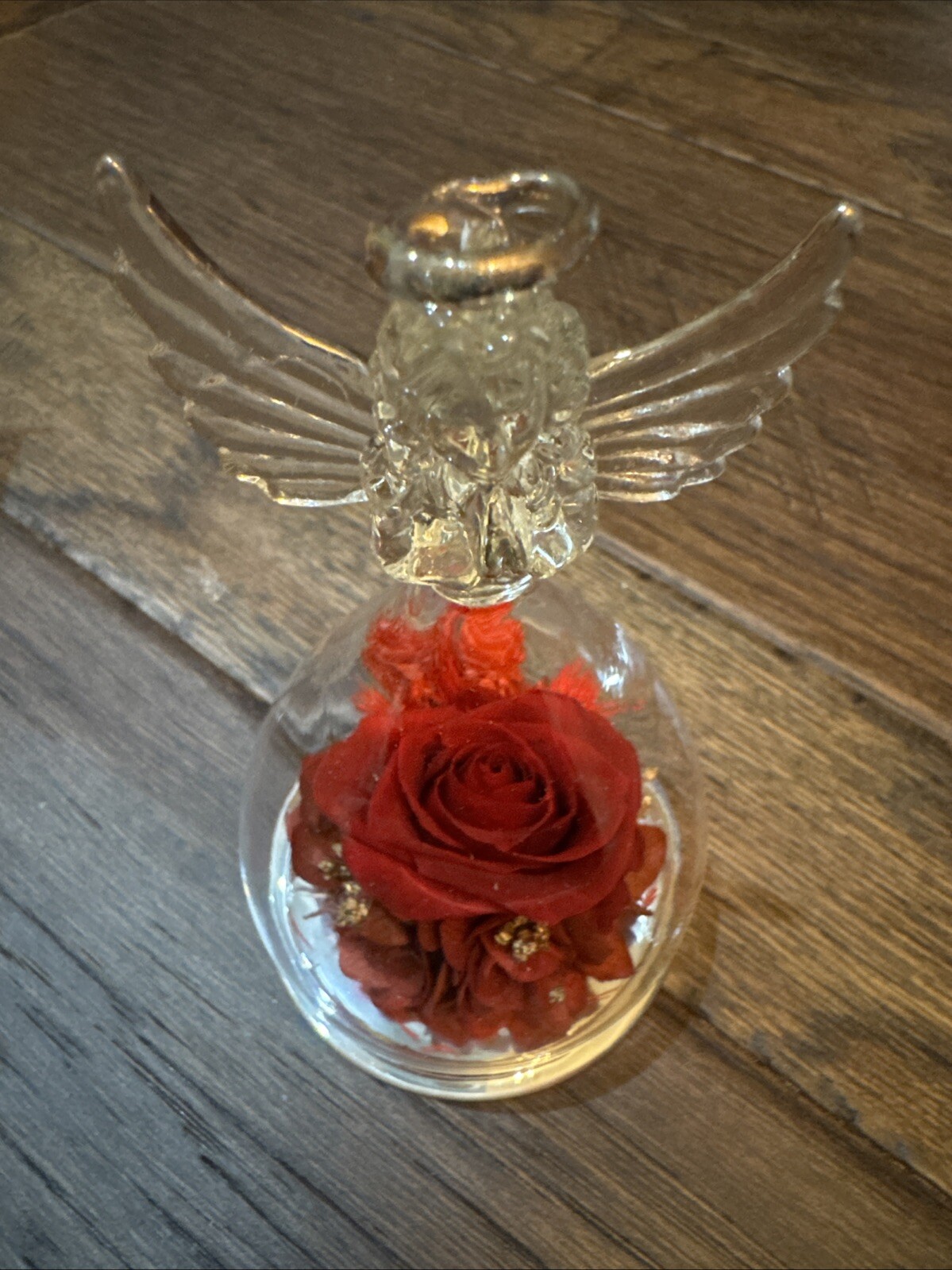 Angel Gifts for Women Preserved Rose Flower in Glass Angel Figurines with LED
