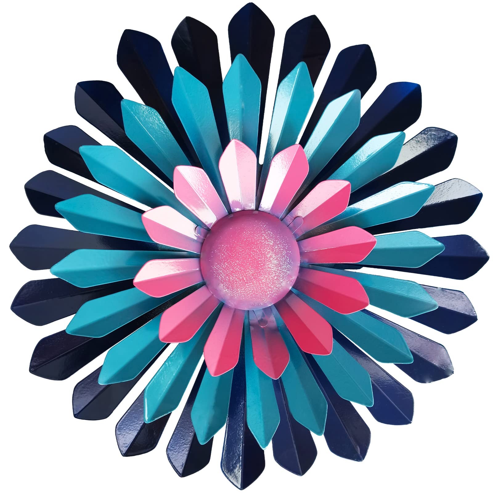 LITIALLY 12 Inches Metal Flower Wall Art Garden Decor 12″L x 12″W, Pink Blue