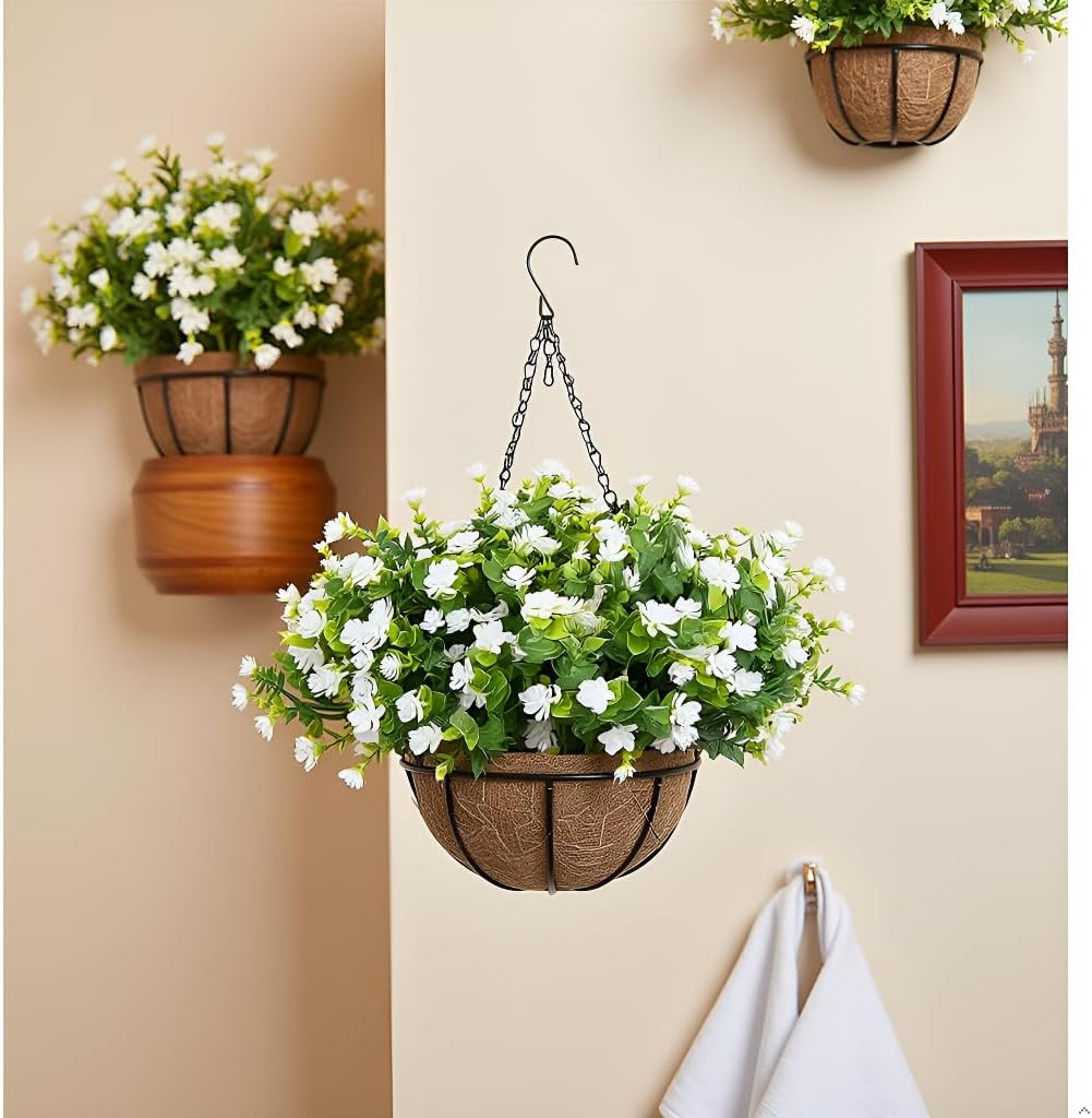 UV-Resistant Artificial Flower Basket – 12 Realistic Faux Plants for Decor