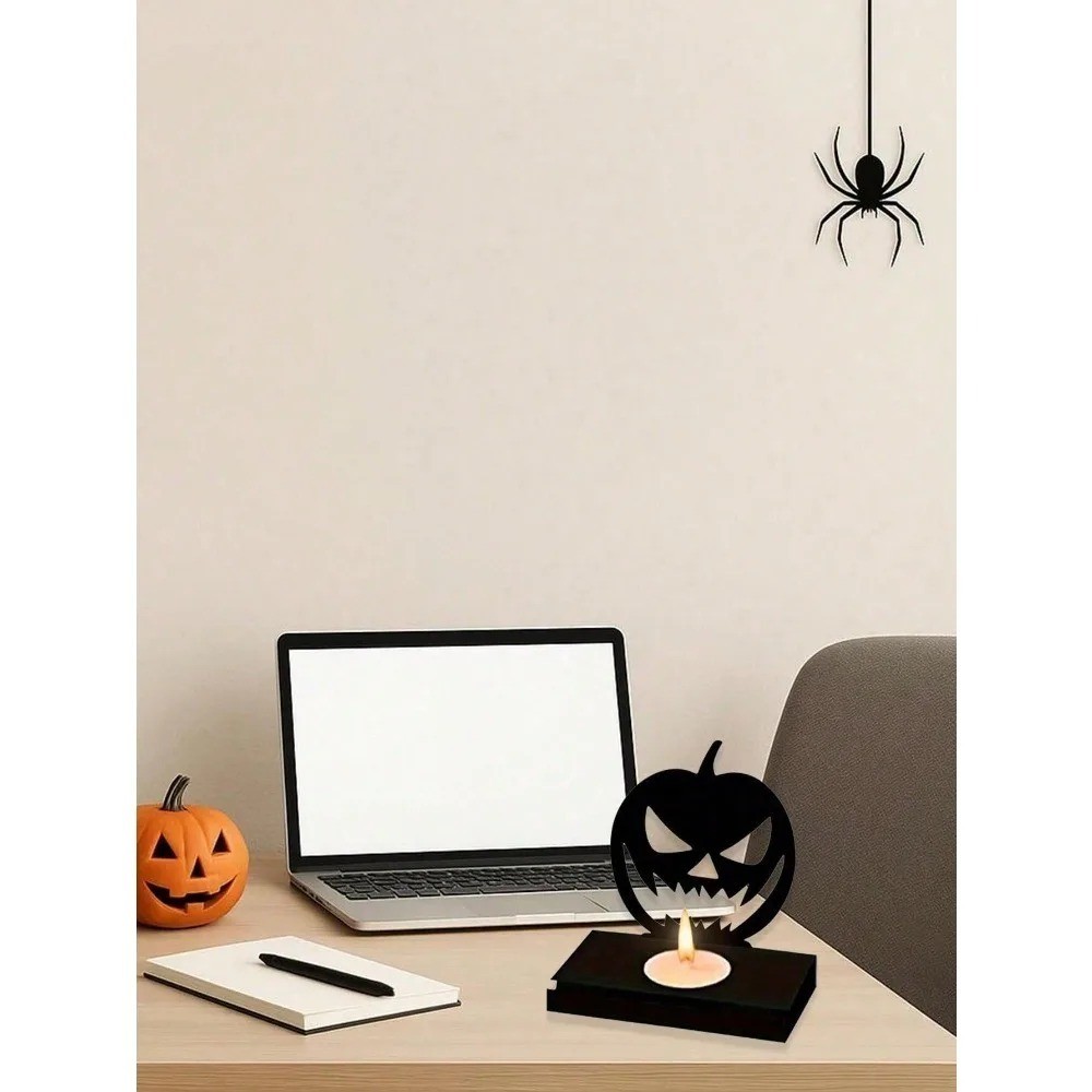 Gothic Halloween Pumpkin Candle Holder Spooky Table Centerpiece for Party Decor