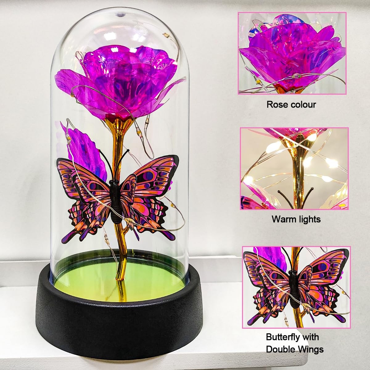 Glass Rose in Glass Dome, Light Up Flower, Eternal Roses – Valentines Day Gif…