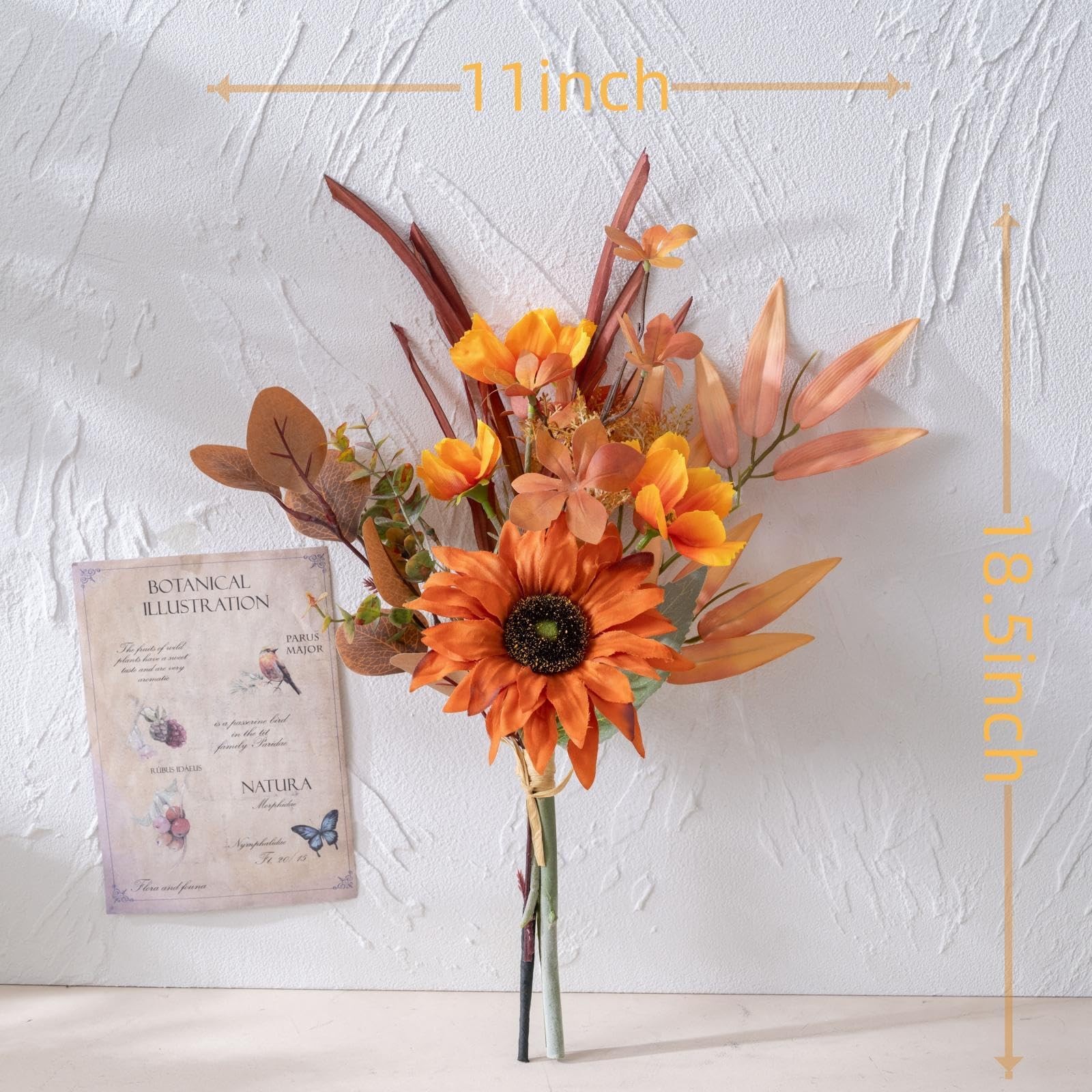 Fall Artificial Flowers 18.5 Inch Autumn Fake Silk Orange Sunflowers Decor