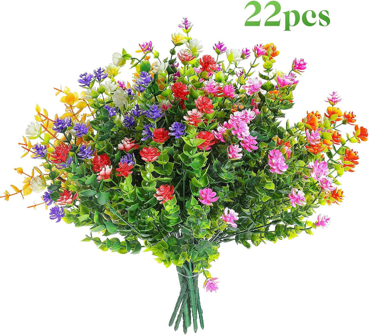 32 Pcs UV Resistant Fake Plants & Flowers for Outdoor Home Decor, 12 Colors