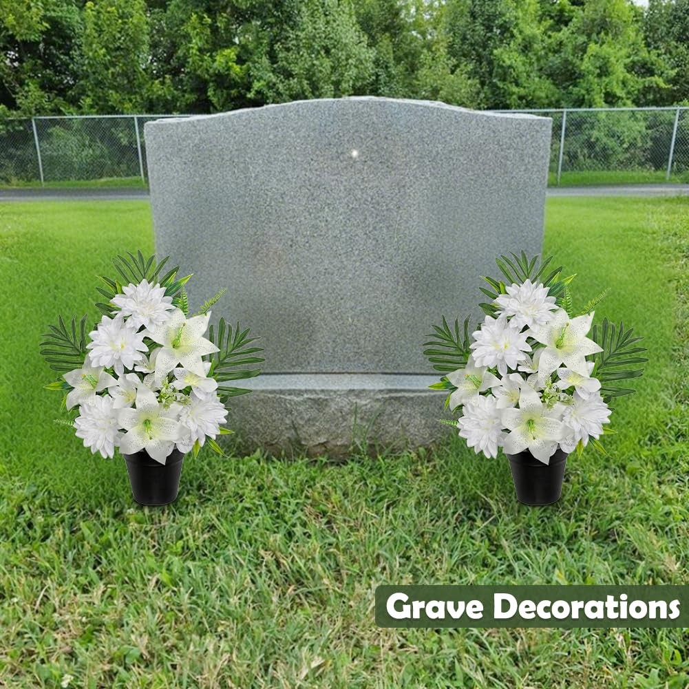 Oairse Artificial Cemetery Flowers in Pot Funeral Flowers Arrangements 18.8in…