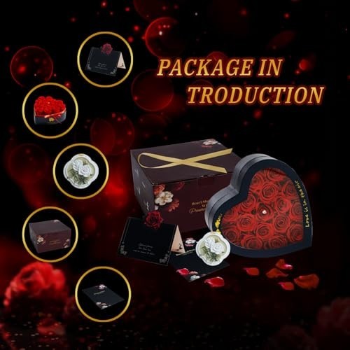 16 Preserved Red Roses in Heart Box – Real Immortal Flowers for Gifts & Home Dec