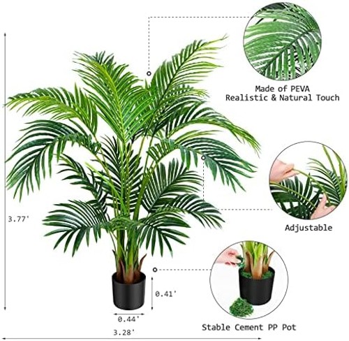 Worth Garden 4ft Artificial Areca Palm Plant 2 Packs in Pot, Fake Cane Palm S…