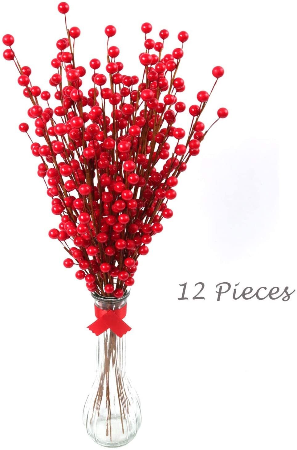 12 Red Holly Berry Stems: 17″ with 35 Berries, Festive Holiday D?cor