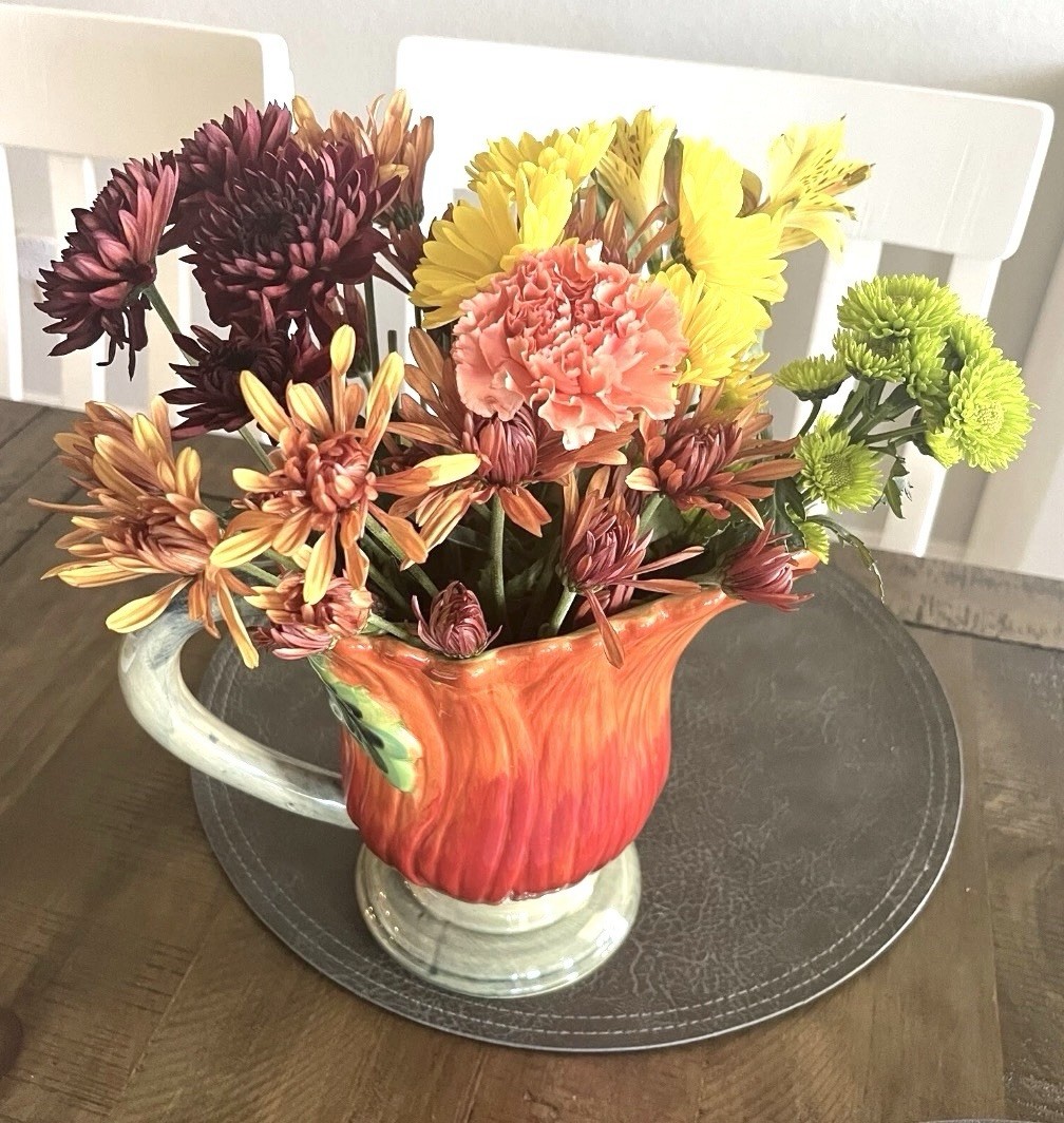 Flower Vegetable Majorca Orange Green Leaf Centerpiece Pitcher Vase Decor