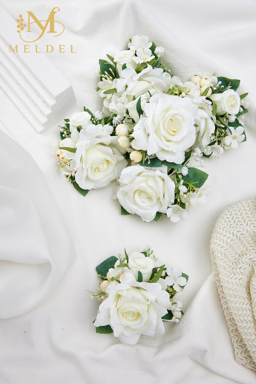 6 Pcs Mens Pocket Boutonniere, Artificial White Rose, Groom, Groomsman