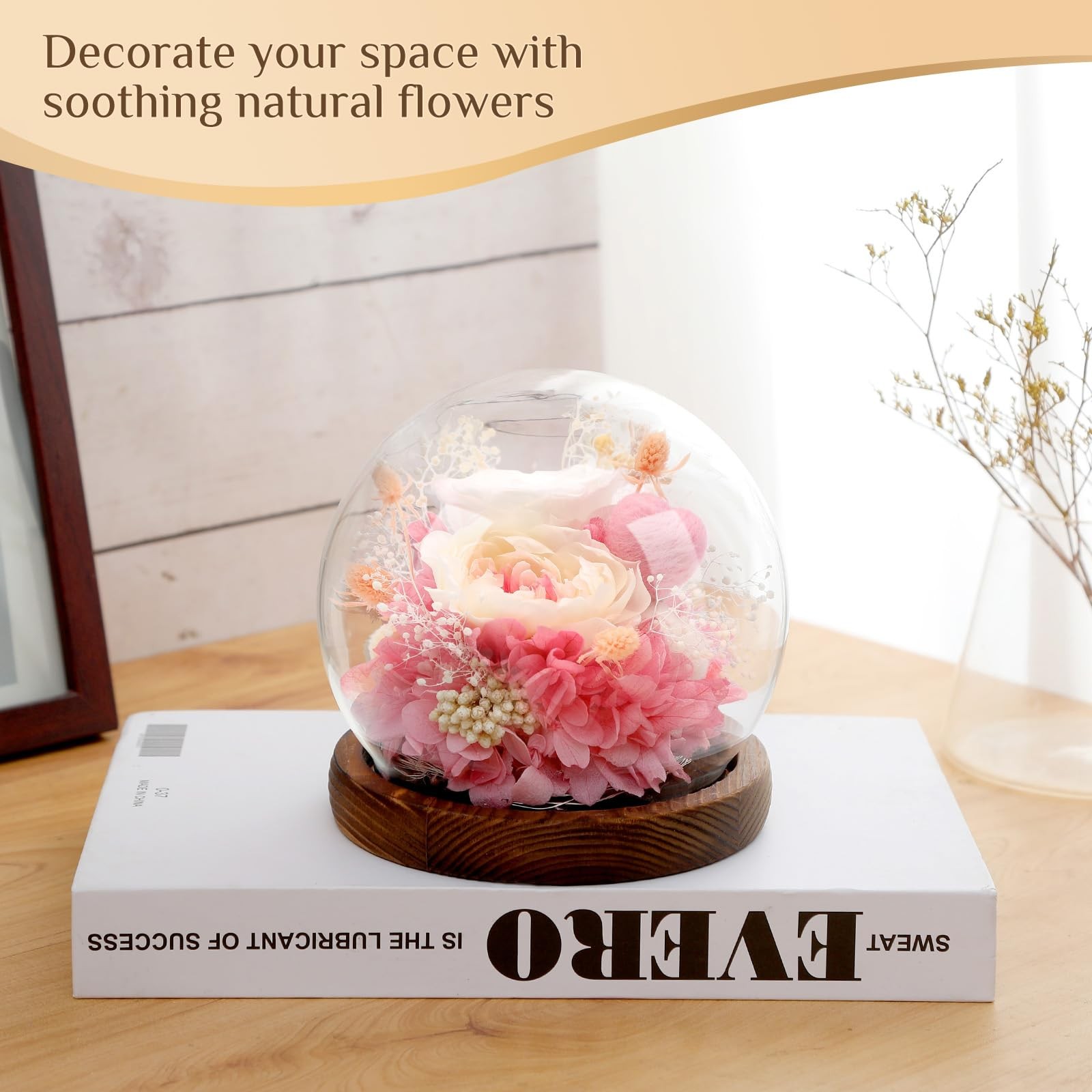 Eyesofspring Preserved Flowers,Rose in Glass Dome with LED Light, Gifts for Her,