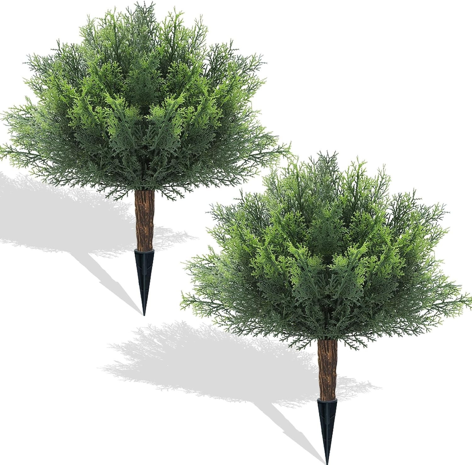 16″ Fake Bushes Outdoor, 2 Set of Cedar Shrubs Artificial Outdoor Plants with…