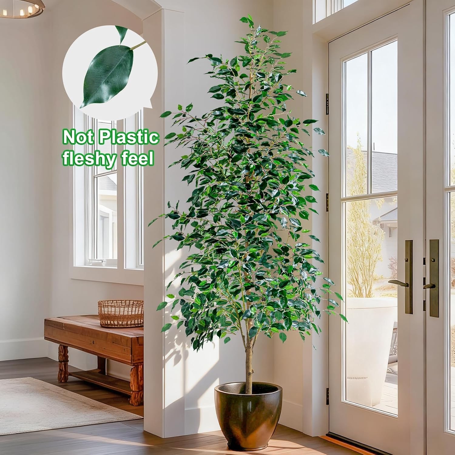 Artificial Ficus Tree 6FT Indoor Faux Tree with Pot Real Looking Green Decor
