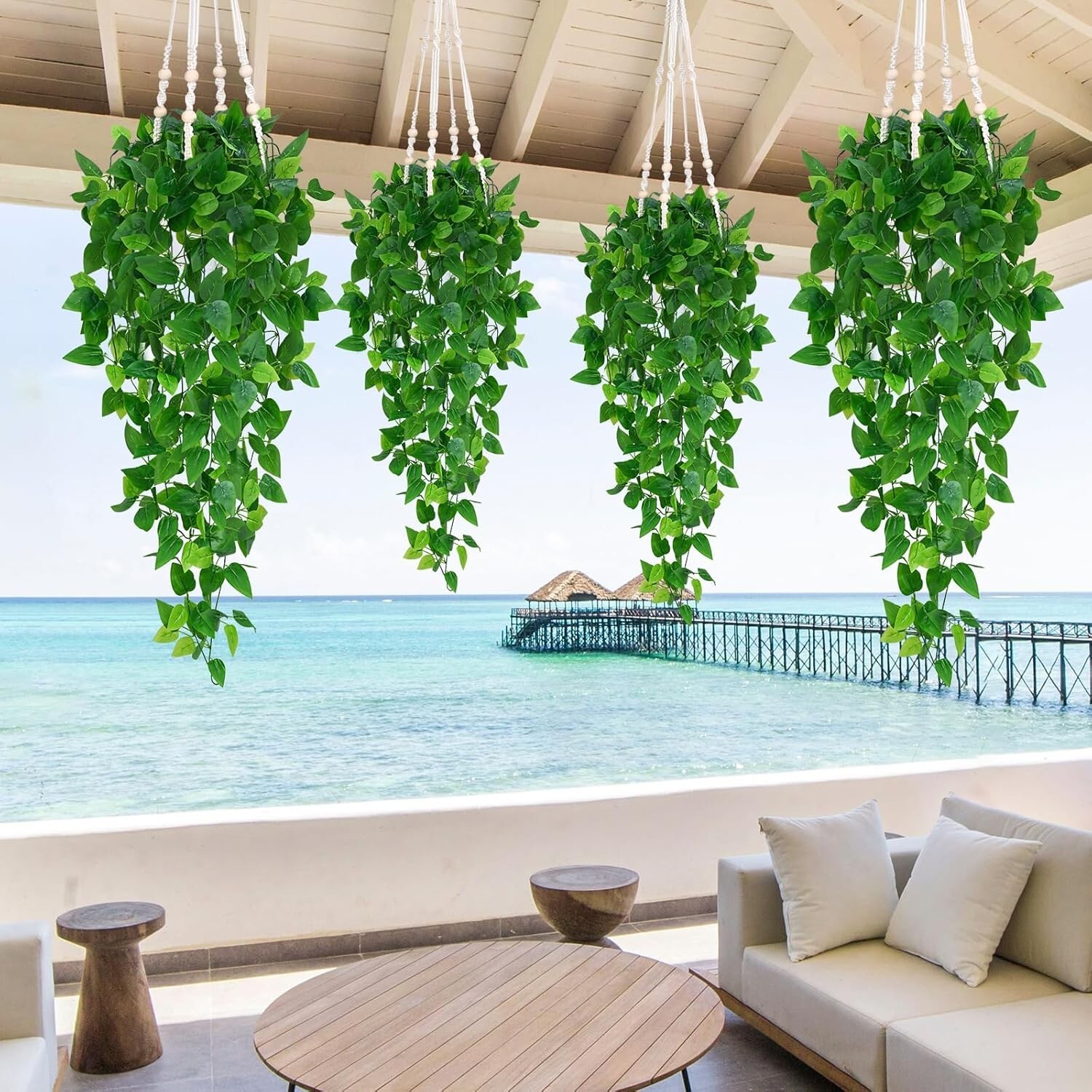 2 plantas colgantes artificiales de hiedra falsa para decoración de pared hogar