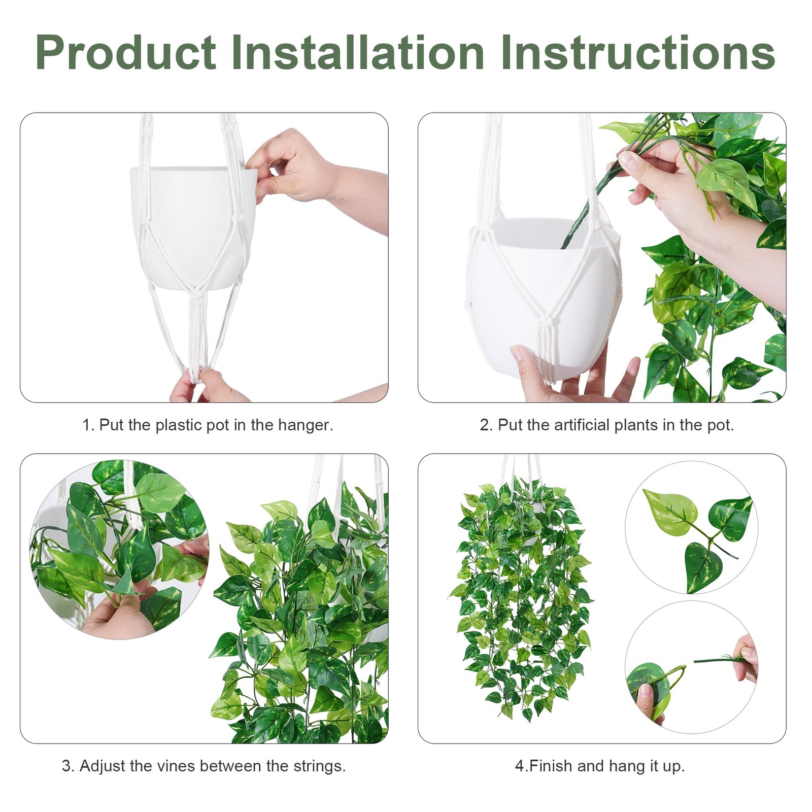 2 Packs Fake Hanging Plants with Pots, Artificial Pothos Hanging Plants with …