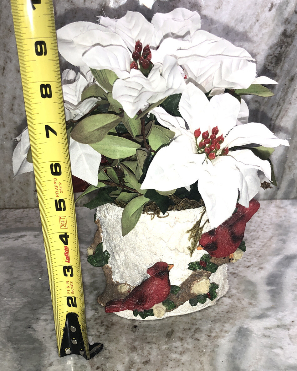 Christmas Cardinal Flower Pot Filled With 9”H x 10”W Artificial Flowers-NEW