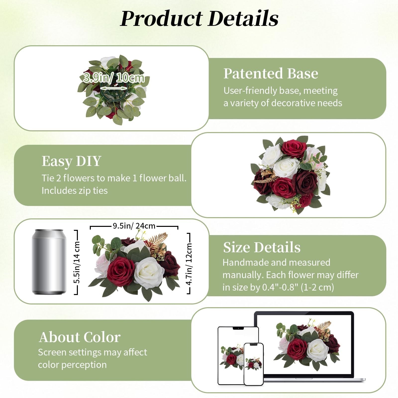2 PCS Burgundy Rose Artificial Flower Ball Centerpieces Wedding Table Decor