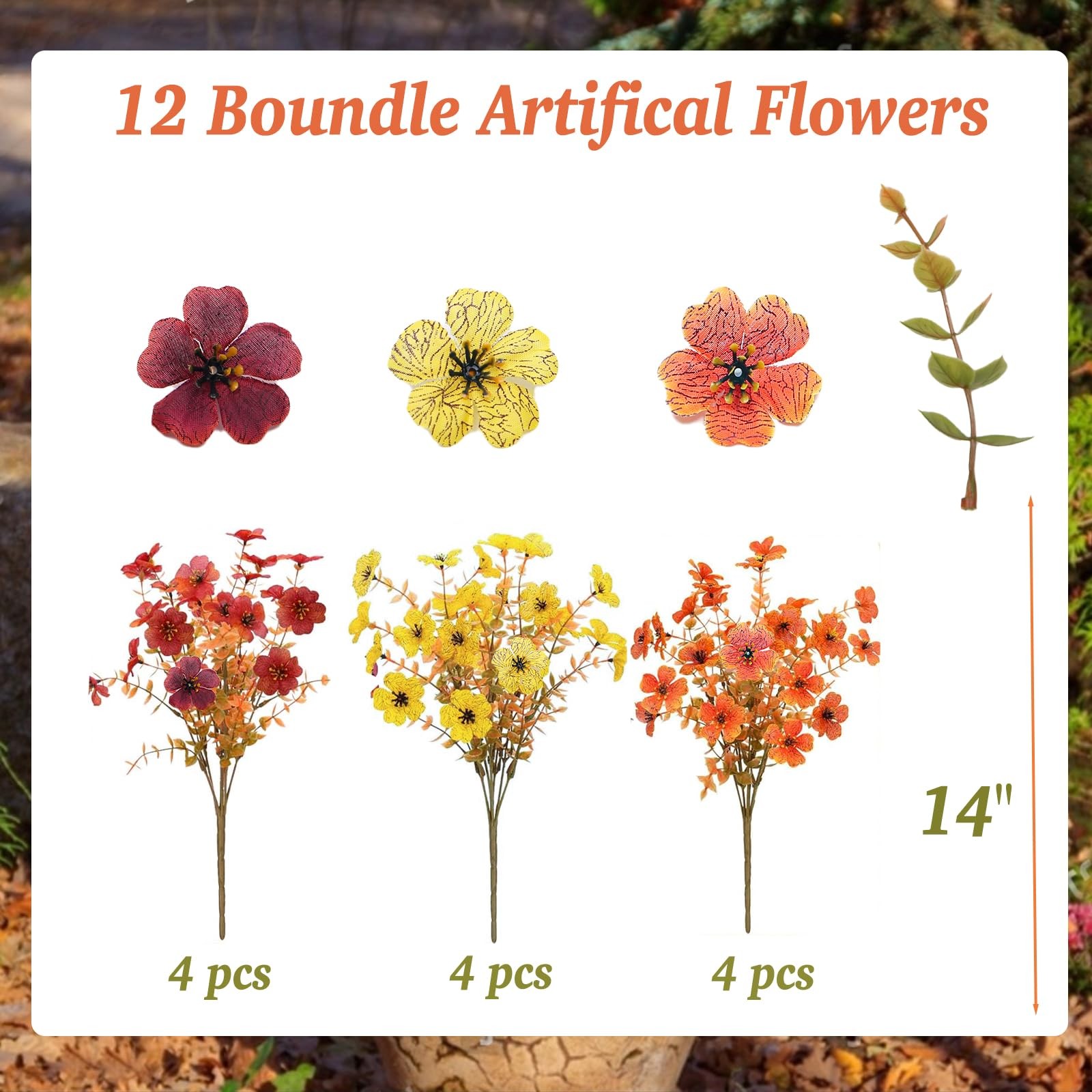 Lotus Hills Artificial Mums for Outdoors, 12 Bundles Fall Faux Flowers for Ou…