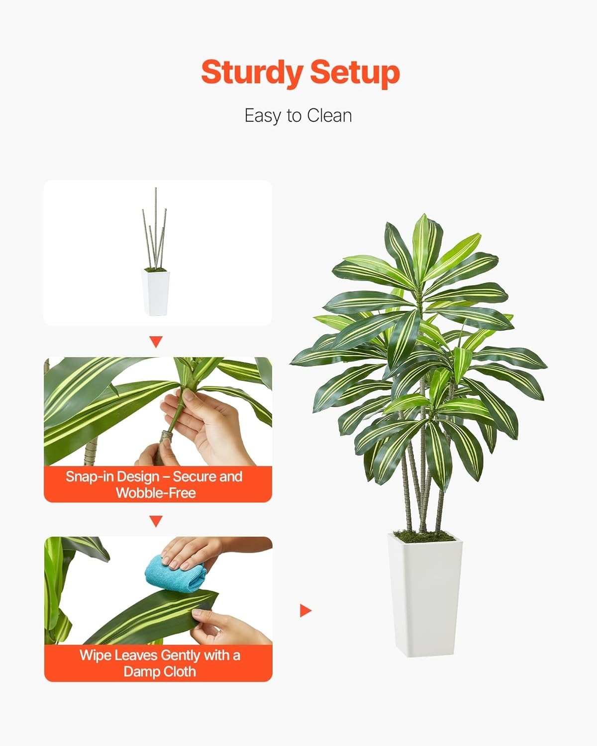 Artificial Dracaena Tree 5 Ft, Fake Palm Tropical Plants with White Tall Planter