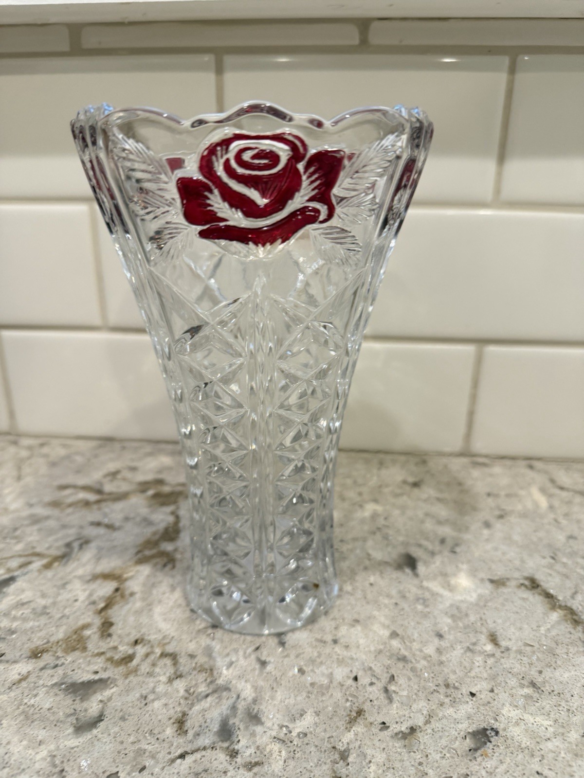 Anna Hutte Bleikristall Lead Crystal Clear /redVase 24% BPO 7.5” Made in Germany