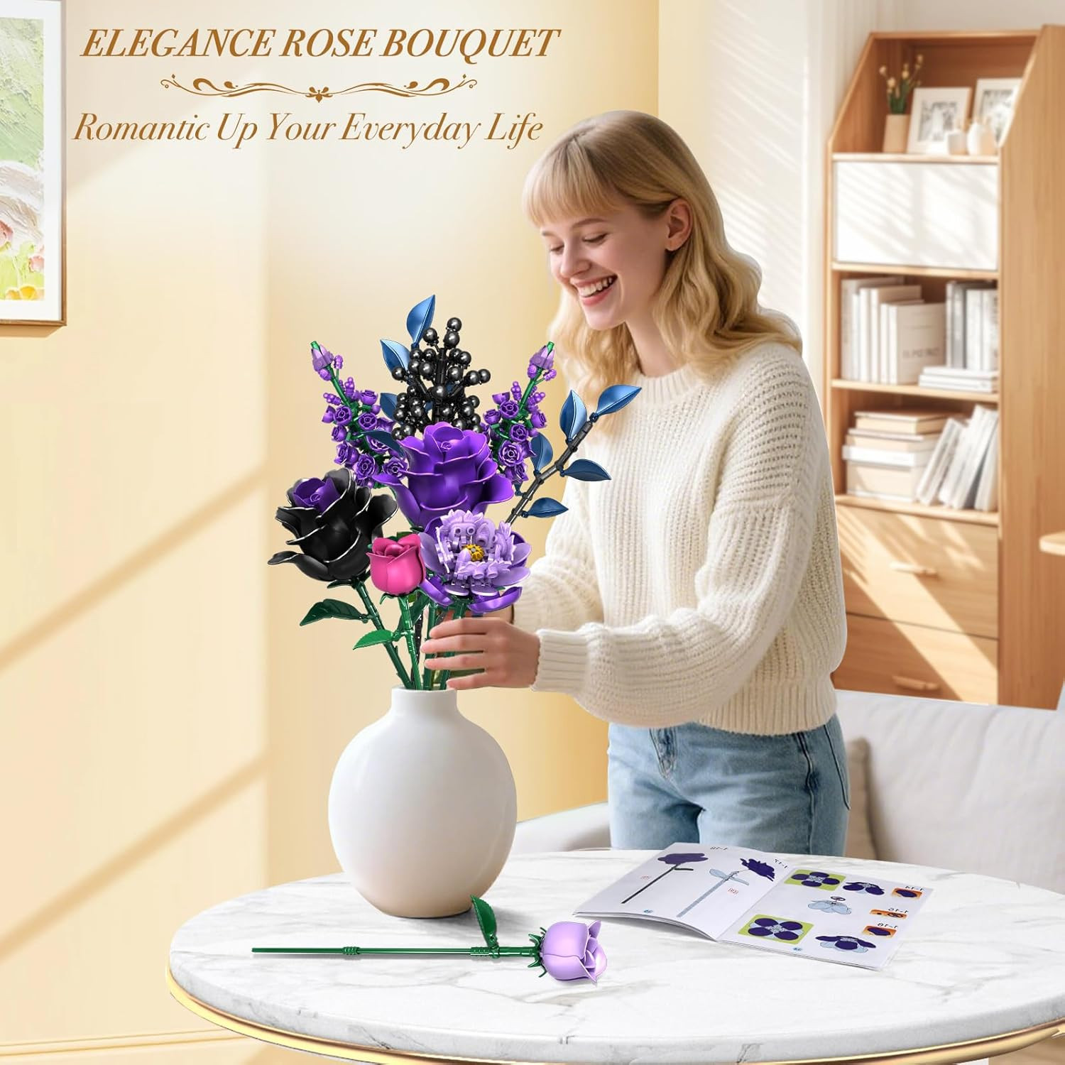 Flowers Bouquet Building Set, Rose Flower Botanical Collection Building Kit Toys