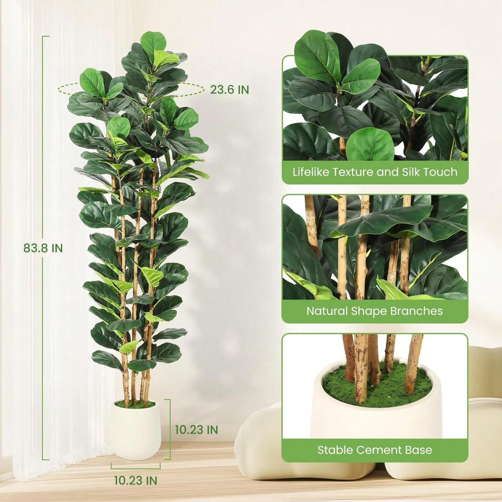 5 6 7FT Faux Fiddle Leaf Fig Tree Artificial Plant in White Pot
