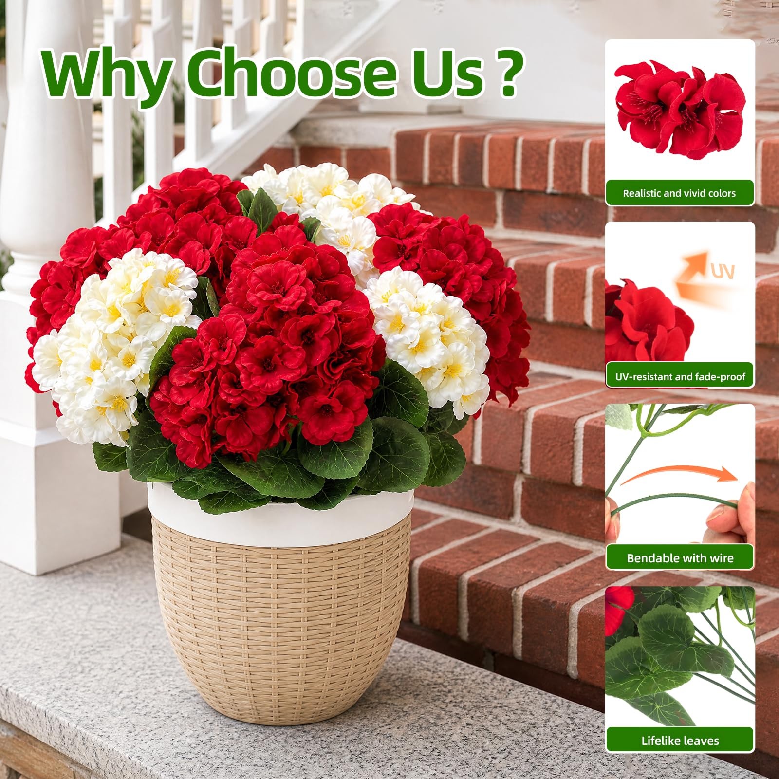 6 Pcs Artificial Geraniums Flowers for Outdoor, UV Resistant Outdoor Artifici…