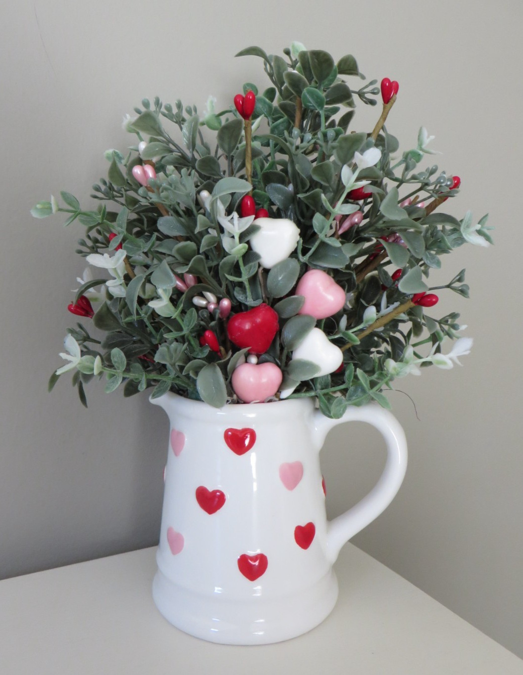 Valentine’s Day Floral Arrangement in Ceramic Creamer – Home Decor #584
