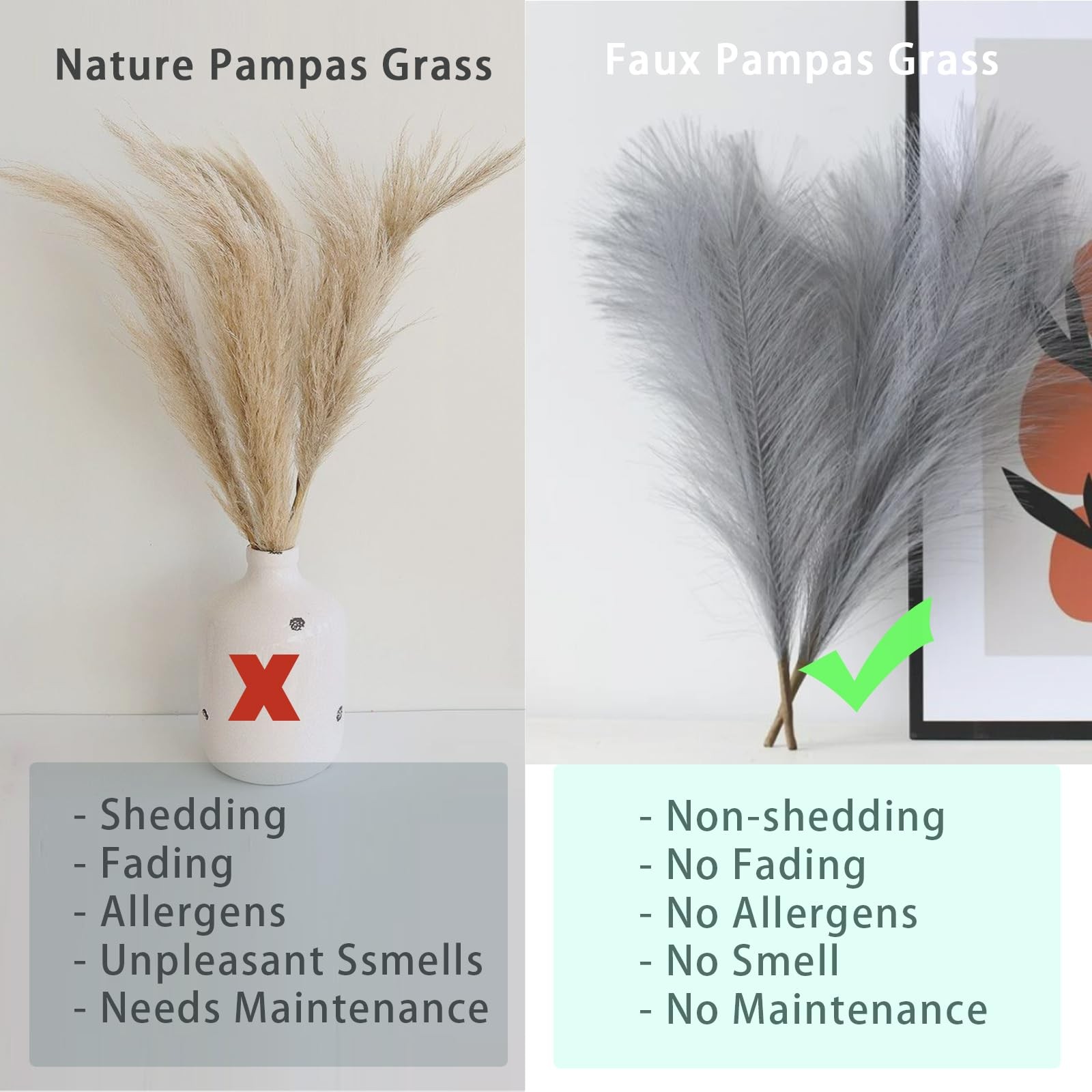 10 Stems Faux Pampas Grass – 17.7″ Artificial Pampas Grass Decor Fluffy Small…