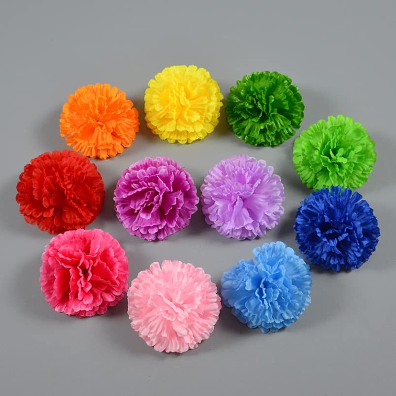 50 Artificial Silk Carnation Flower Head with Stems Set,Vase Fillers,Marigold…
