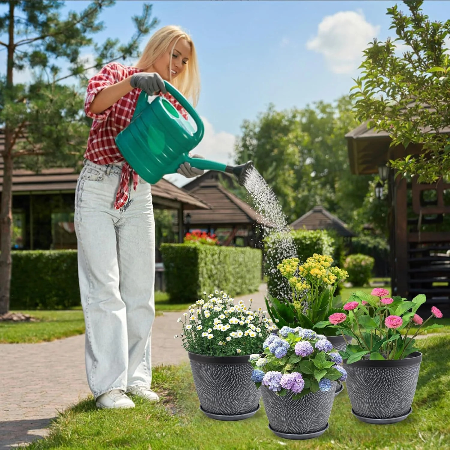 Quarut 4 Pack 8 Inch Flower Pots Planters for Outdoor Indoor, Plastic Plant Pots