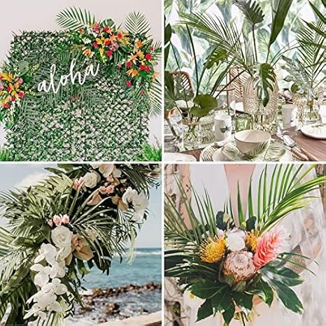 16 PCS Artificial Palm Leaves – Faux Tropical Fronds for Luau & Jungle Decor