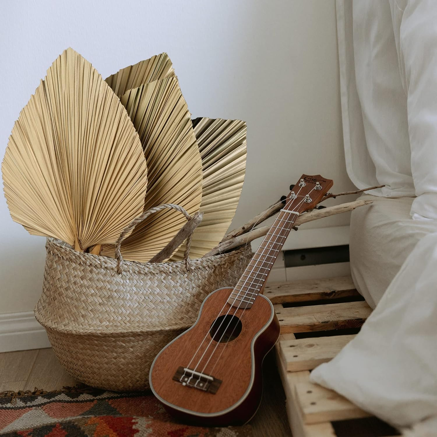 4 Pack 16” Natural Dried Palm Leaves Fans for Boho Wedding Home Party Kitchen V