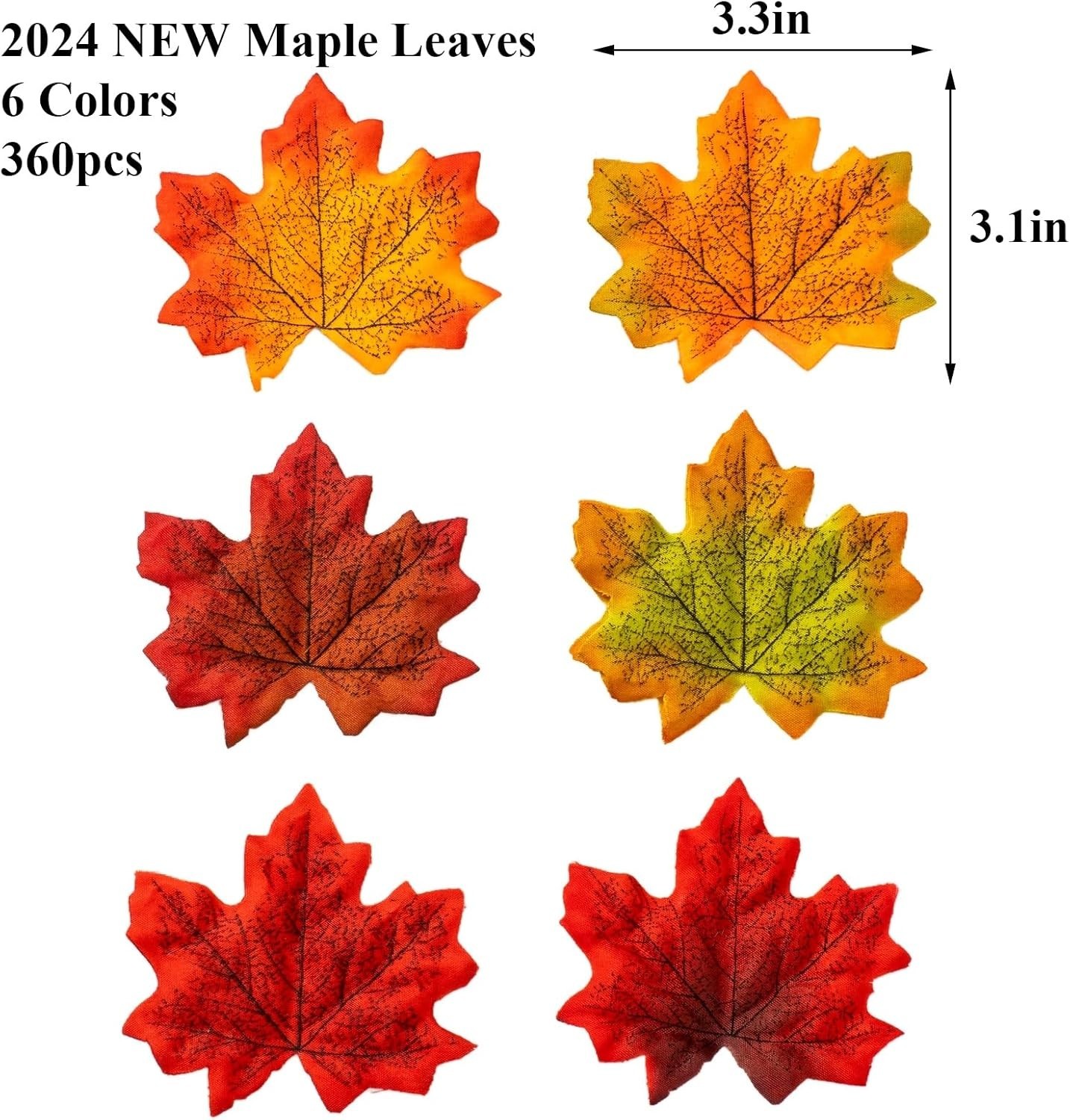 “360 Pcs 8Cm/3.1Inch Artificial Maple Leaves 6 Colors Leaves Thanksgiving Day “