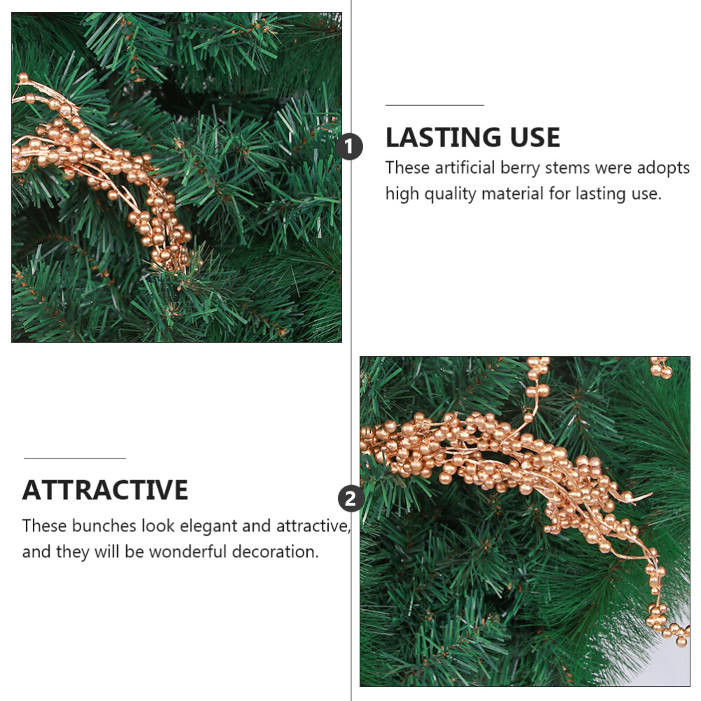 5 Pcs Christmas Berry Stems Artificial Flower Golden Tree Spray