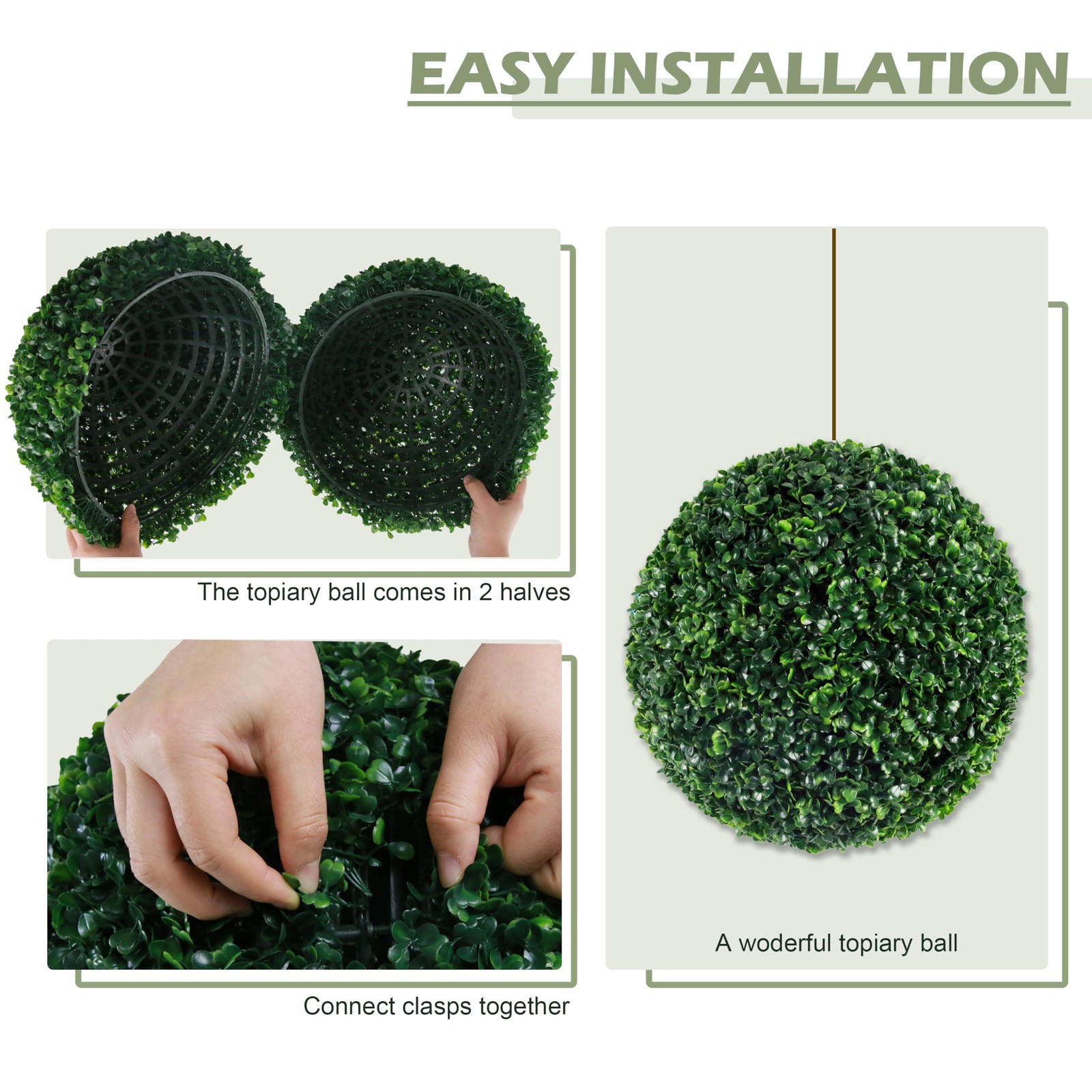 2 PCS 13.7 Inch Artificial Topiary Boxwood Balls For Balcony Garden Decor