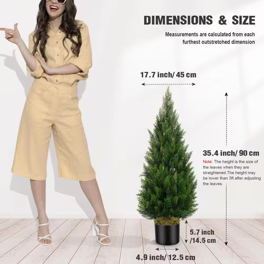 2-Pieces Green Trees 3 Ft. Artificial Topiary Cedar Trees with Black Pot Faux Pi