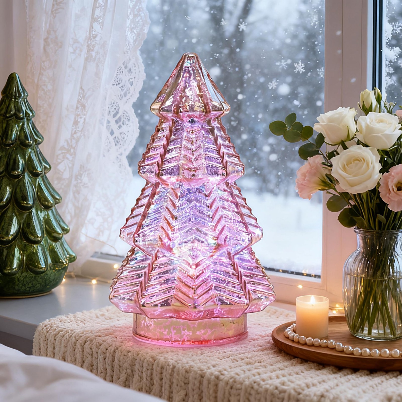 Christmas decor lamp Lighted Swirling Colorful Glass Tabletop lamp with Timer