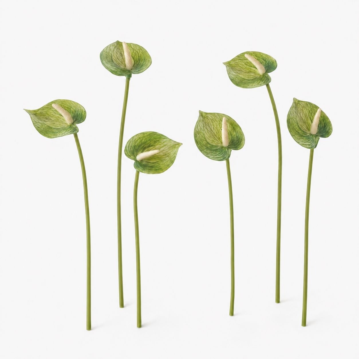 Soft Green Artificial Anthurium Stems, Set of 6, 11 Inch Real Touch Flowers