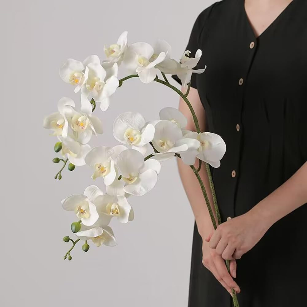 27inch Tall Artificial Phalaenopsis Flowers 6 Pcs White Artificial Orchid Flower