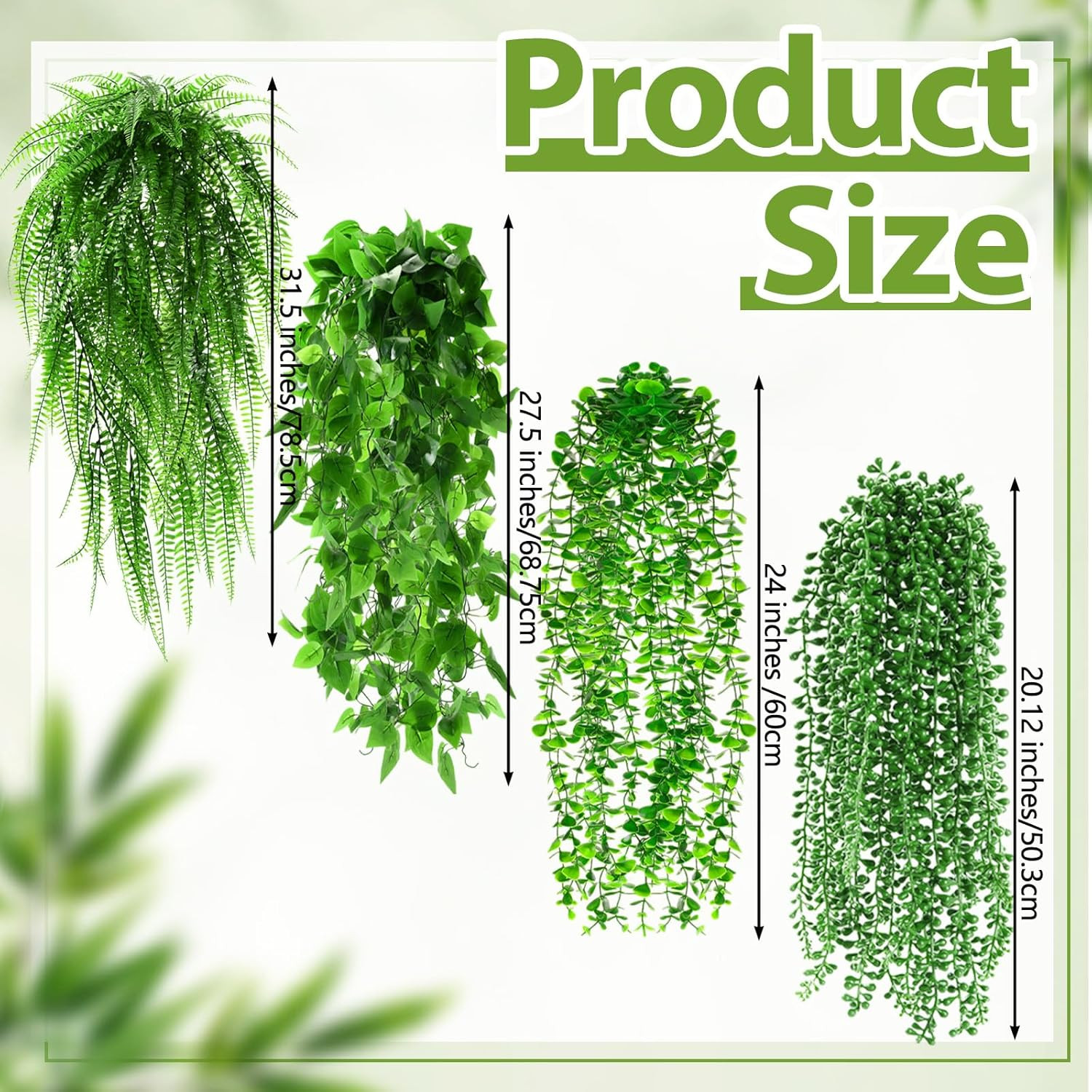 48 Pcs Fake Hanging Plants – Ferns, Ivy, Eucalyptus & More for Indoor/Outdoor De