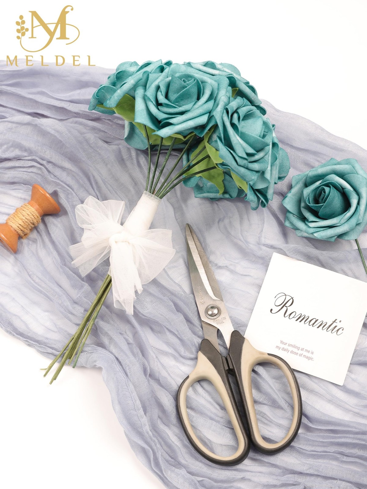 Artificial Flowers 25 Pack Dark Teal Faux Foam Roses with Stems, Real Looking…