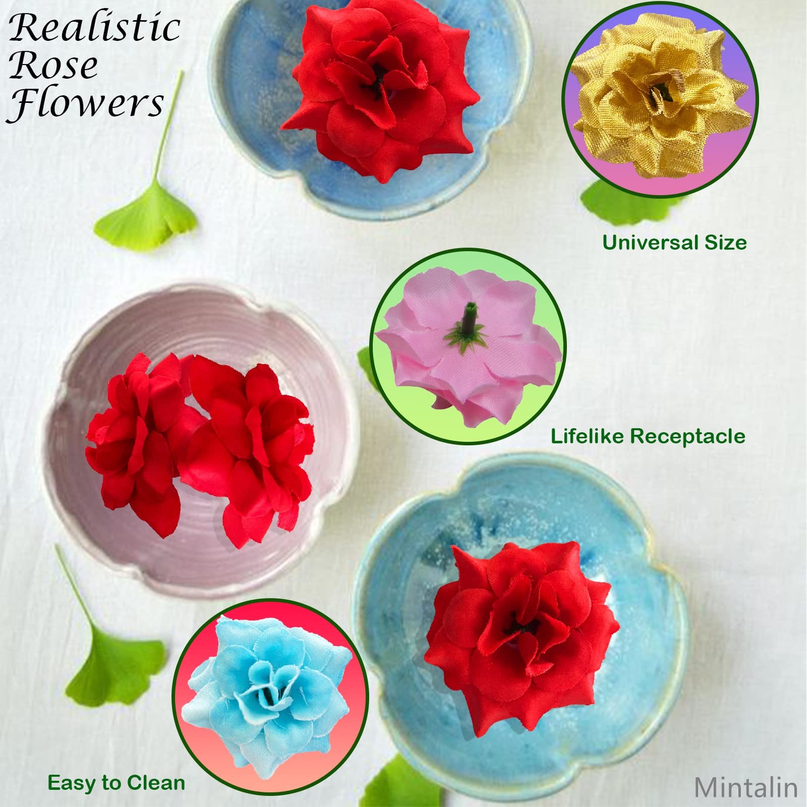 120 PCS Artificial Silk Red Roses Head Fake Flower DIY Wedding Centerpiece