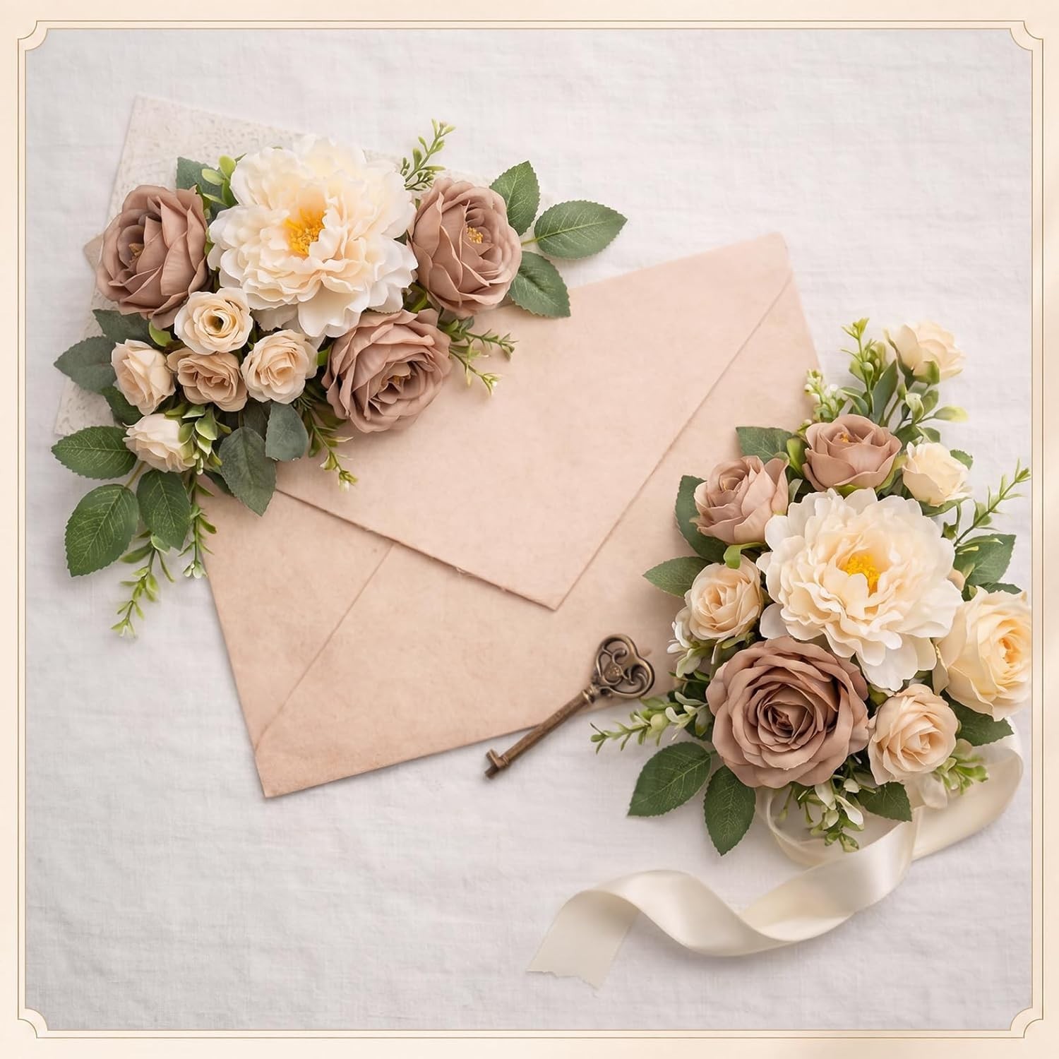 Realistic 12 Bundles Silk Flower Bouquets – Brown Beige for Table Centerpieces
