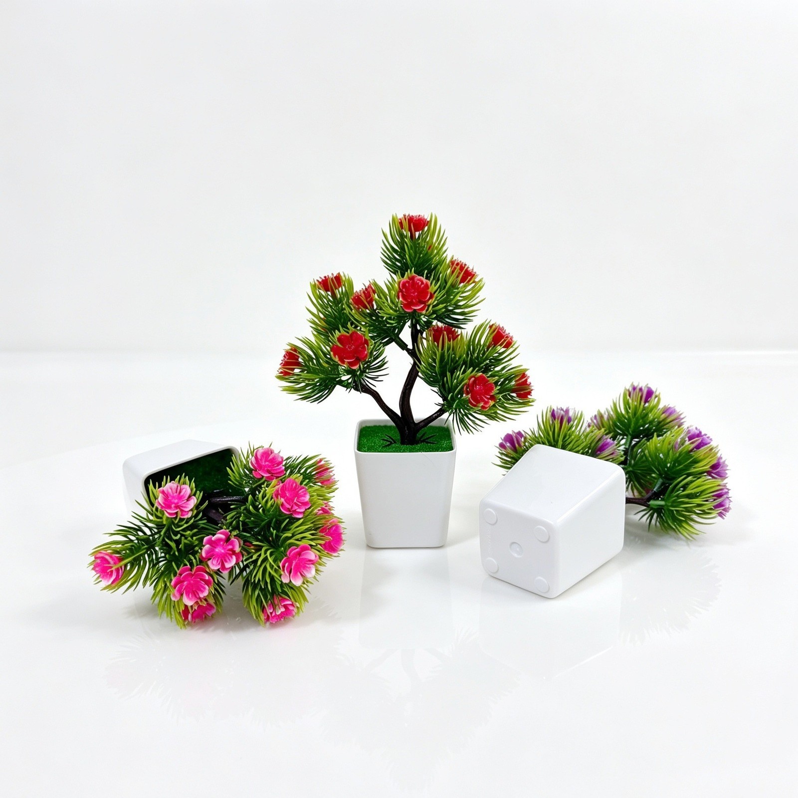 Plastic Purple Pine Bonsai 17cm Artificial Indoor Decor for Desk Shelf