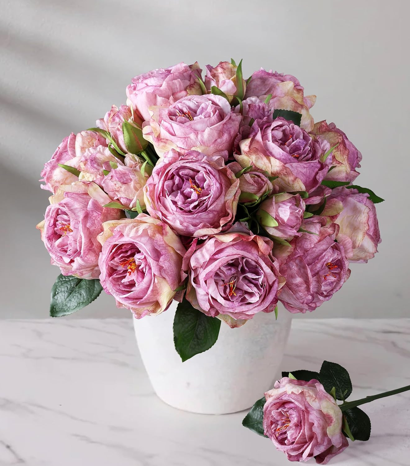 Purple Austin Rose Faux Flowers – 13 Branches Faux Austin Roses | for Wedding Ce