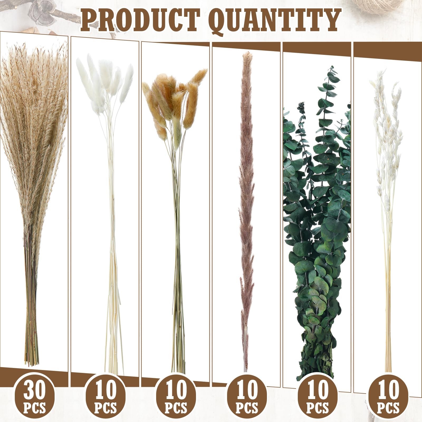 10 Set Dried Pampas Grass Centerpiece for Wedding Baby Shower Party 10 Glass …