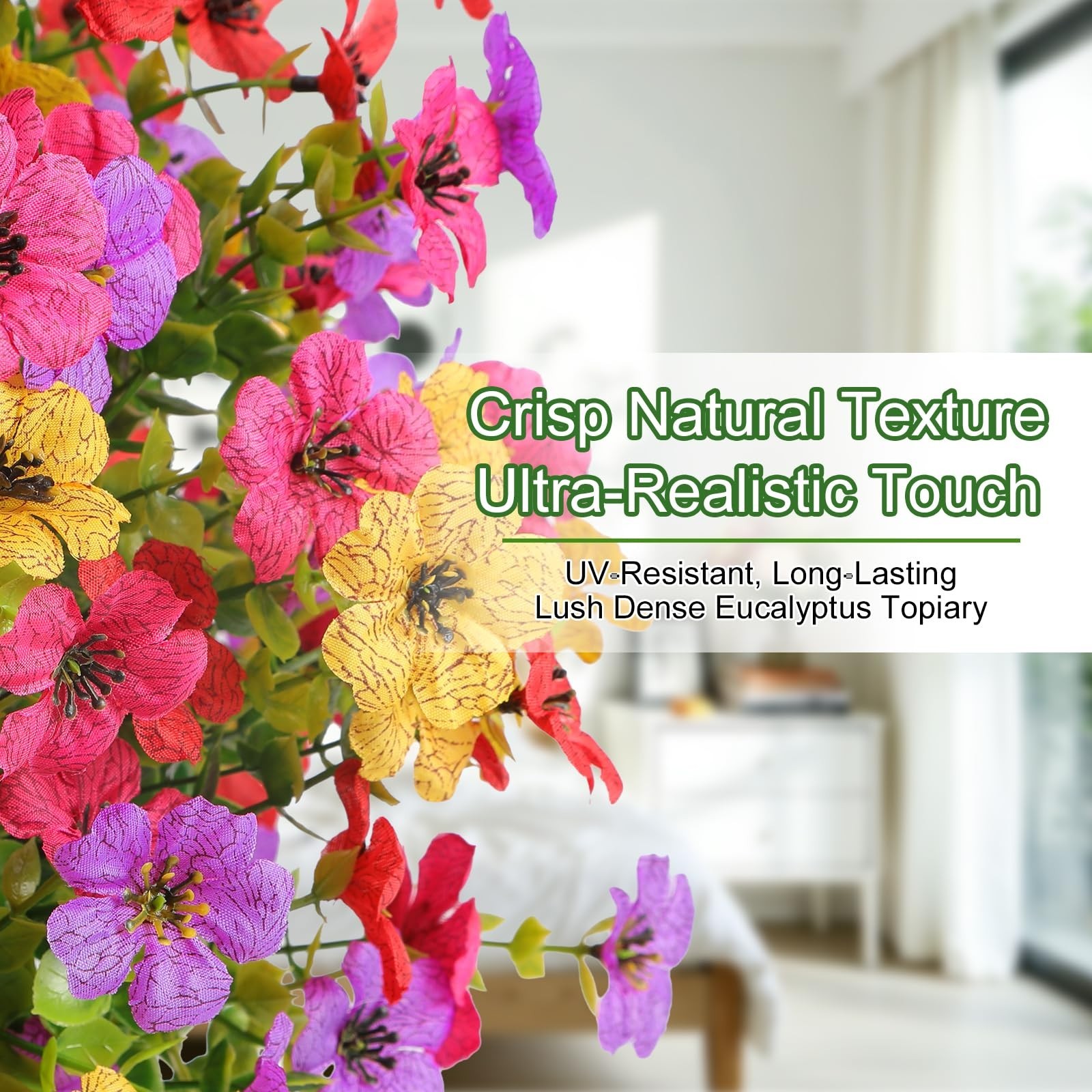 8Pcs 20″ UV Resistant Artificial Topiary Ball Flowers – Indoor/Outdoor Spring De