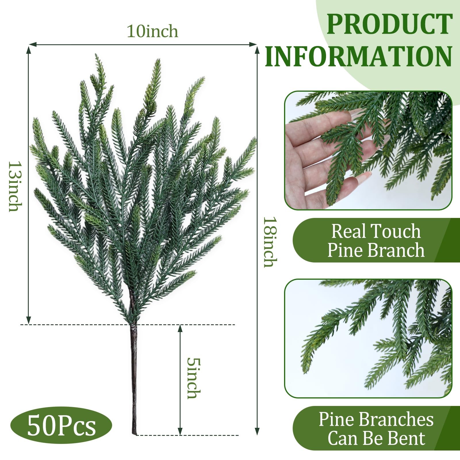 Tulvend 50 Pcs Pine Branches – Real Touch Artificial Pine Stems – Christmas G…